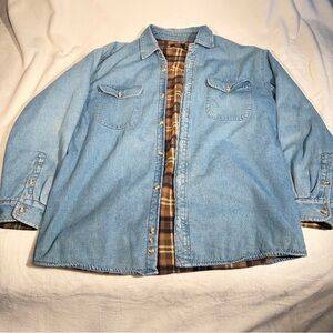 Vintage Route 66 Men’s Shacket Fleece Lined Jean Button Down Size XL Dad Shirt